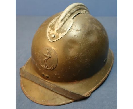 WWI French naval steel helmet complete with liner and chin strap. 