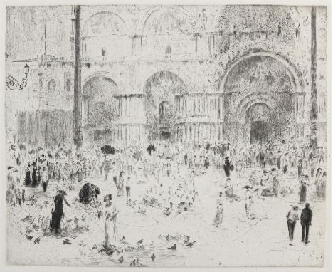Paeschke, Paul: (1875 Berlin 1943). Markusplatz in Venedig. Kaltnadelradierung. 22,3 x 27, Blgr. 29,5 x 40.5 cm. An den ob. E