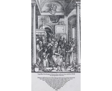 Dürer, Albrecht: (1471 Nürnberg 1528). Mariens Verehrung. Holzschnitt aus dem Marienleben, 1504. 29,6 x 21,1 cm. Mit d. Monog