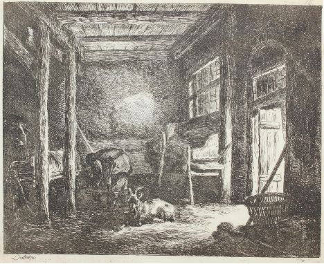 Klengel, Johann Christian: (1751 Kesseldorf - Dresden 1824). Stall mit Ziege - Stall mit Rindern. 2 Radierungen, um 1773. Ca.