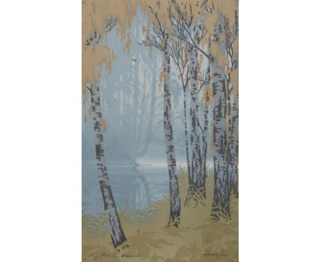 Droege, Oscar: (1898 - 1983 Hamburg). Birken. Farbholzschnitt. Bildgr. 34 x 21 cm. Unten rechts mit Bleistift signiert. - Im 