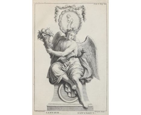 Monate.: 12 Bll. allegorische Darst. der Monate, geflügelt, auf Sockel und mit Füllhorn, darüber Sternzeichenbilder von Girla