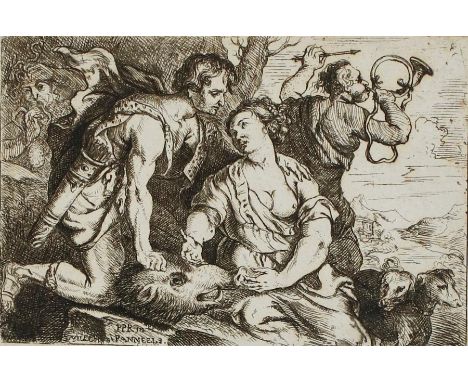 Panneels, Willem: (um 1600 Antwerpen nach 1632). Meleager und Atalanta nach Rubens. Radierung um 1630. Blgr. 9,2 x 13,6 cm. -