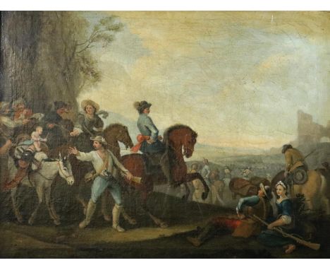 Rugendas, Georg Philipp: (1666 Augsburg 1742). Soldatenlager; Kampfszene zwischen Bäumen, 2 Ölgemälde Öl/Leinwand. 55 x 72 cm