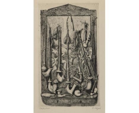 Nägele, Reinhold: (1884 Murrhard - Stuttgart 1972). Davids Pfeifenbrett. Radierung, 1919. 26,5 x 15,5 cm. (Platte) mit breite