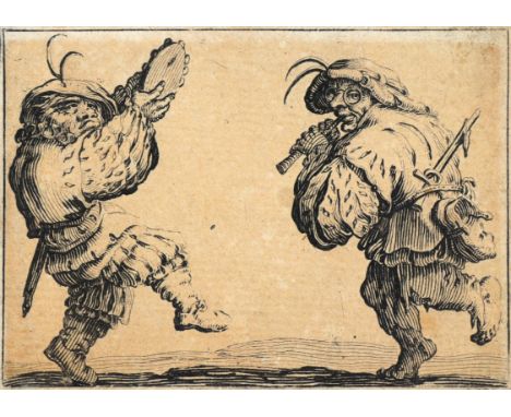 Callot, Jacques: (1592 Nancy 1635). Les danseurs à la flûte et au tambourin. Radierung 1622. 5,5 x 7,8 cm. - Auf Karton monti