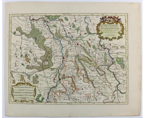 Niederrhein.: "Gueldre Espagnole". Niederrhein von Neuss bis Kalkar. Altkolor. Kupferstichkarte n. Sanson bei R. &amp; J. Ott