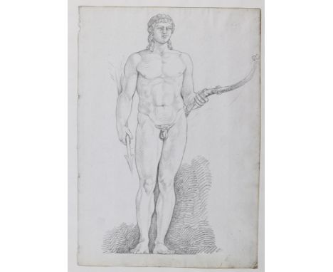 Mythologie.: 4 Bl. mit 3 stehenden männlichen Akten als Amor, Apollon u. Bacchus u. 1 Bl. mit auf einer Art Muschel sitzendem