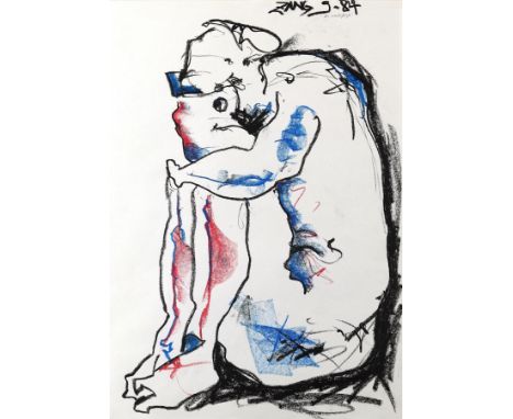 Zang, Arno: (Deutschland 2.H.20.Jhdt.). 3 Zeichnungen. Mischtechnik (darunter Fettkreide u. Tusche), 1984. Zw. 29,5 x 21 und 