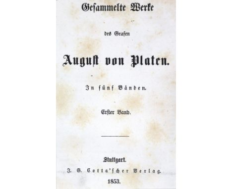 Platen,A.v.: Gesammelte Werke. 5 in 3 Bdn. Stgt. u. Tbg., Cotta 1847. Mit 1 Stahlst.-Portrait. Neue Hprgtbde. - Goed. VIII, 6