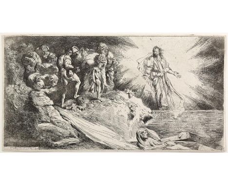 Castiglione, Salvatore: (1620 Genua, dort nachweisbar bis 1676). Die Auferweckung des Lazarus. Radierung, 1645. 11,1 x 21,4 c