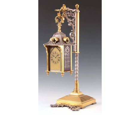 AN UNUSUAL LATE 19TH CENTURY FRENCH CARRIAGE CLOCK MODELLED AS A HANGING LANTERN the case with polished steel simulated slate