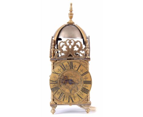 WILLIAM HOLT, CROWELL FECIT. A LATE 17TH CENTURY LANTERN CLOCK the brass case of typical form with hinged side doors and larg