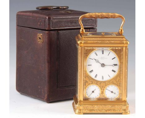 GROHÉ, 7 WIGMORE STREET, LONDON. No. 2665. A FINE QUALITY 19TH CENTURY FRENCH ENGRAVED GORGE CASED PETITE SONNERIE AND CALEND