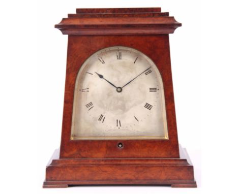 THOMAS COLE, LONDON. AN EXTREMELY RARE BURR WALNUT TABLE REGULATOR BRACKET CLOCK the case of tapering form with molded pedime