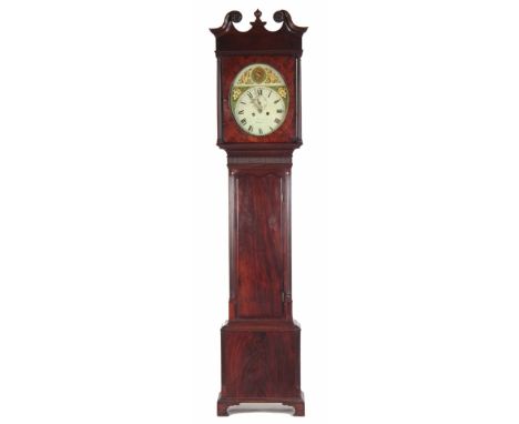 W NICOLAS, BIRMINGHAM. A LATE GEORGE III OVAL DIAL LONGCASE CLOCK the figured mahogany case with swan neck pediment above a g