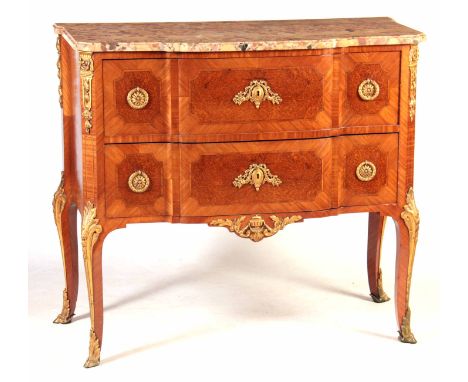 AN UNUSUAL LATE 19TH CENTURY LOUIS XI STYLE AMBOYNA AND KINGWOOD INLAID FRENCH SECRETAIRE COMMODE having a fitted secretaire 