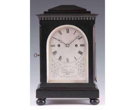 BETHEL JACOBS, 7 WHITEFRIARGATE, HULL. A FINE LATE REGENCY EBONISED DOUBLE FUSEE BRACKET CLOCK OF SMALL PROPORTIONS the case 