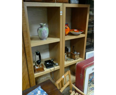 Pair of 3 tier light oak display shelf units 