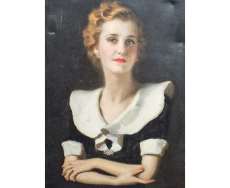 Alfred Jonniaux 1882 - 1974 oil on canvas portrait of a 20th century lady signed lower right 32" high x 26" wide 