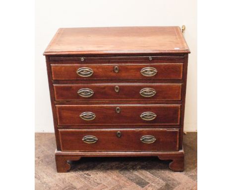 George III mahogany bachelors chest fitted 4 long drawers with brushing slides standing on bracket feet with brass fall handl
