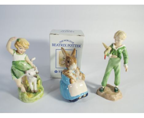 Royal Albert Beatrix Potter figurine of Mrs Rabbit with bunnies, Royal Worcester figurine - Springtime and Royal Worcester fi