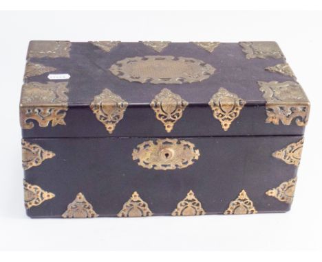 Victorian ebony and gilt brass mounted tea caddy together with original glass mixing bowl 