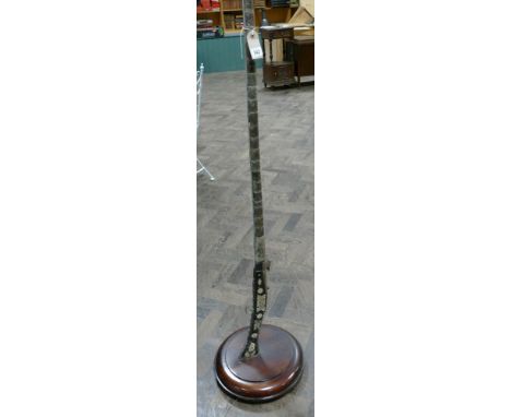 Lamp standard made from 19th century Turkish matchlock brass bound rifle 