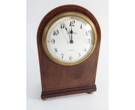 Edwardian inlaid mahogany mantel clock by Webster, 91 Gracechurch Street London 