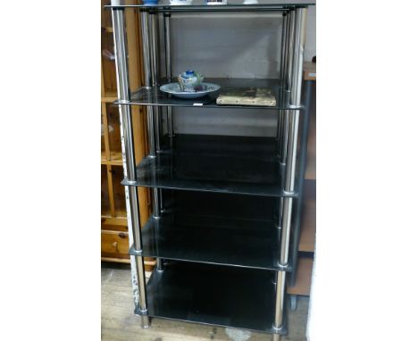 Pair of 2'6 chrome tubular framed black display shelf units 