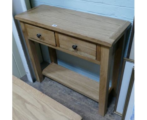 34" good quality new pale oak console table with fitted 2 drawers and under tier 