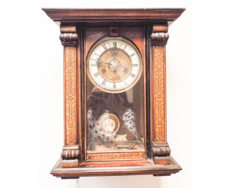 Early 20th century American striking mantel clock in painted walnut and glazed case 