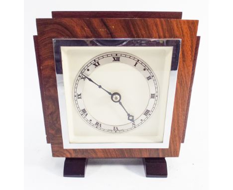 Art deco mantel clock in square case retailed by Garrards.  Height 16cm