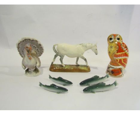 A Royal Worcester Connoisseur collection "Tawny Owl" together with a Meissen Turkey, Royal Doulton grey dappled horse HN2570 