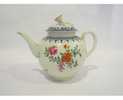 An early Royal Worcester teapot hand painted with floral bouquet and with a floral finial (chip to rim of lid)