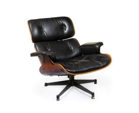 CHARLES EAMES (U.S., 1907 - 1978) &amp; RAY EAMES (U.S., 1912 - 1988)."Lounge Chair, design 1956.Rosewood frame, with black l