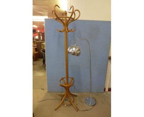 A bentwood coat stand and a chrome floor standing lamp