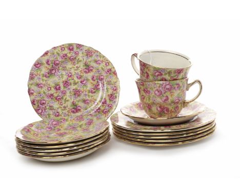 MID 20TH CENTURY ROYAL WINTON 'ENGLISH ROSE' CHINZ PATTERN TEA SERVICEincluding six teacups, six saucers and six side plates,