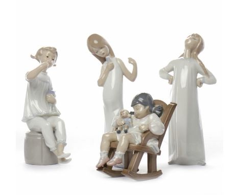 FOUR LLADRO FIGURES OF CHILDRENincluding Naptime, (1987-2004, Jospeh Puche); also with a boy playing double bass, seated girl