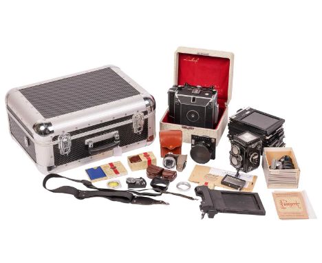 A Linhof Super Technika 70 Camera, boxed with paperwork, together with a large quantity of related items, to include a 1950's