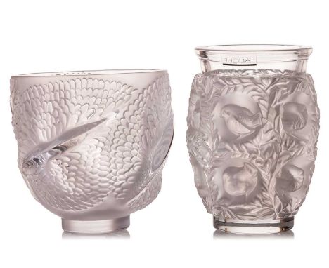 A Lalique 'Andromeda' frosted glass vase, designed by Marc Lalique, circa 1970, 15 cm high, together with a Lalique 'Bagatell