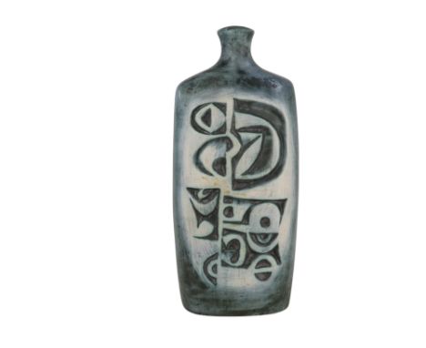 A Tremaen Pottery lamp base - blue/grey colourway and impressed abstract decoration, 45cm high.