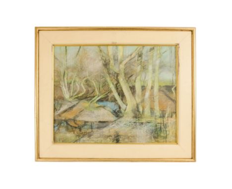 John W SIMPSON (British 20th/21st Century) Willow Pond February Mixed media Signed and dated 1987 lower left Framed and glaze