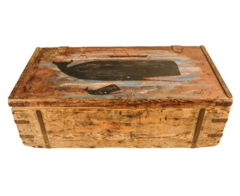 Steve CAMPS (Cornish Contemporary b.1957) Frank's Foot Locker Acrylic painted pine trunk Signed lower right 92 x 46 x 31cm