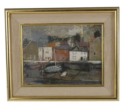 Hammond STEEL (British 1900-1960) Cornish Port Low Tide  Oil on board  Signed lower right Framed Picture size 15 x 20cm Overa