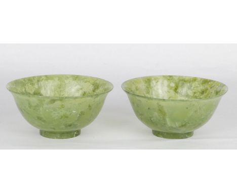 A pair of Chinese spinach jade tea bowls - 10cm diameter.