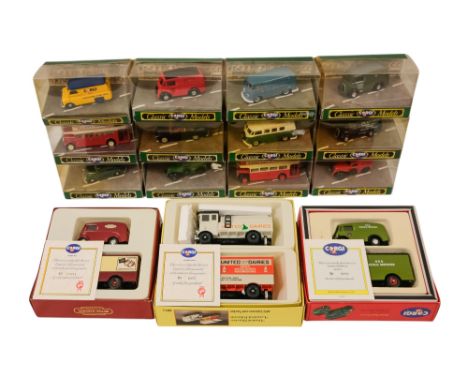 Twelve various Corgi die cast vehicles - mostly commercial vans and lorries, together with three 'collector's' sets, boxed.