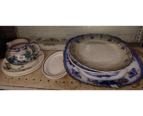 SHELF WITH VARIOUS MEAT PLATES &amp; JUG 