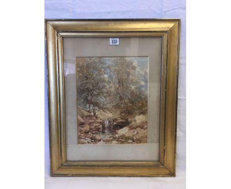 JOSEPH HASLAM HAWKSWORTH [1827-1908]; A VIEW OF  SCRAITH WOOD, SHEFFIELD. A WATERFALL IN THE FOREGROUND. SIGNED & INSCRIBED A