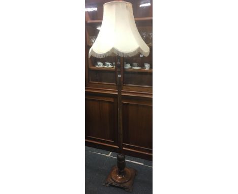 CARVED MAHOGANY STANDARD LAMP &amp; SHADE